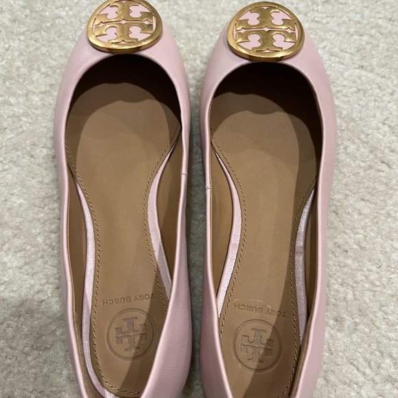 Tory Burch Benton Sea Pink Leather Gold Tone Ballet Flats Size 6 - Picture 8 of 9